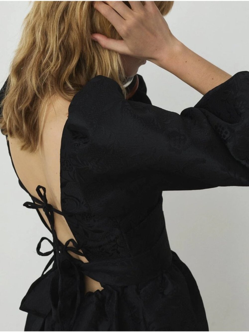 Laagam Cecile Black Blouse NWT - Peplum Balloon Sleeve Open Back Top